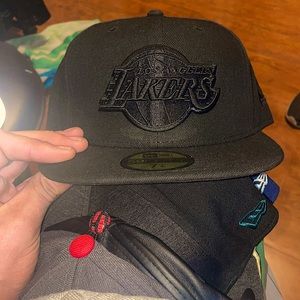 All black Los Angeles Lakers Fitted Hat